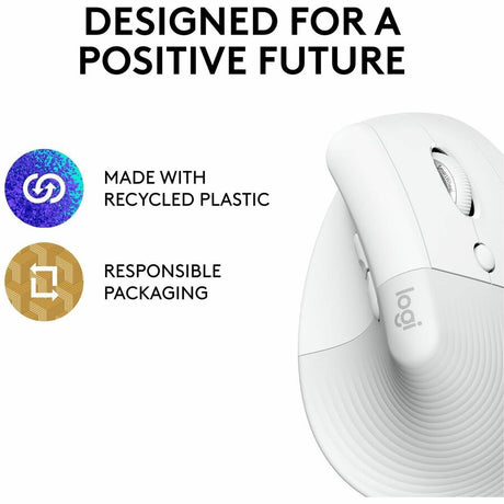Logitech Lift Vertical Ergonomic Mouse, Wireless, Bluetooth or Logi Bolt USB receiver, Quiet clicks, 4 buttons, Off-white — 910-006469
