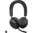 Jabra Evolve2 75 Wireless On-ear Stereo Headset - USB-C - Unified Communication - With Charging Stand - Black - Binaural - Ear-cup - 3000 cm - Bluetooth - 20 Hz to 20 kHz - MEMS Technology Microphone - Noise Cancelling — 27599-989-889