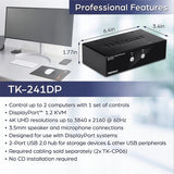TRENDnet 2-Port DisplayPort KVM Switch, DisplayPort 1.2 KVM, Connect and Control Two Computers, Supports 4K UHD Resolution, 3840 x 2160 at 60Hz, 2-Port USB 2.0 Hub, Black, TK-241DP