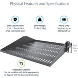 StarTech.com 2U Vented Server Rack Shelf - Center Mount Fixed 20" Deep Cantilever Rackmount Tray for 19" Data/AV/Network w/Cage Nuts — SHELF-2U-20-CENTER-V