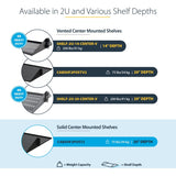 StarTech.com 2U Vented Server Rack Shelf - Center Mount Fixed 20" Deep Cantilever Rackmount Tray for 19" Data/AV/Network w/Cage Nuts — SHELF-2U-20-CENTER-V