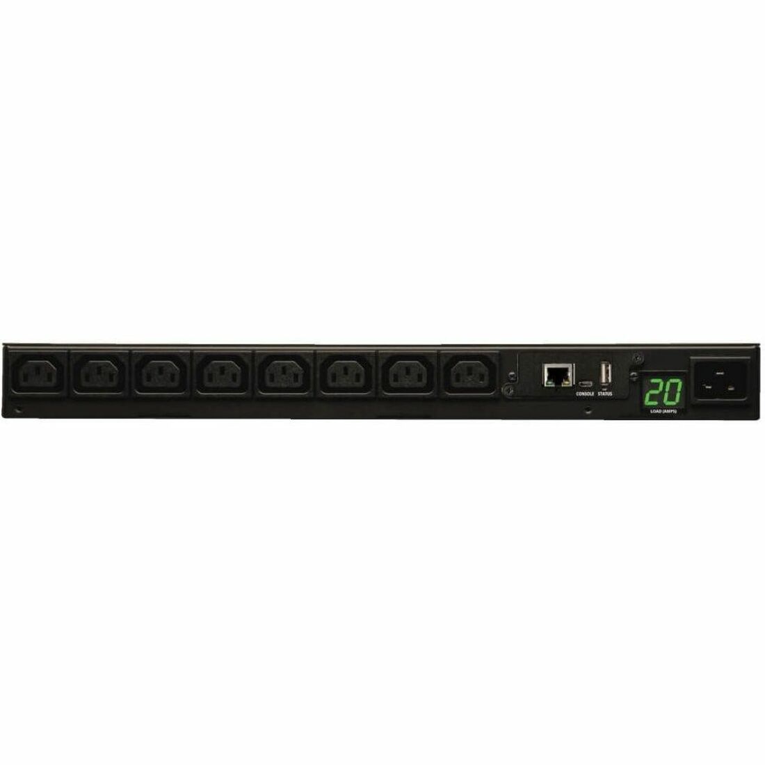 Eaton 3.7kW Single-Phase 208/230V Monitored PDU - LX Platform, 8 C13 Outlets, C20 Input with L6-20P Adapter, 2.4m Cord, 1U Rack-Mount, TAA — PDUMNH20HV