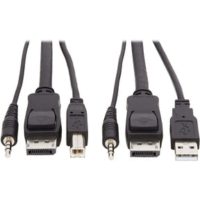 Eaton Tripp Lite Series DisplayPort KVM Cable Kit, 3 in 1 - 4K DisplayPort, USB, 3.5 mm Audio (3xM/3xM), 4:4:4, 10 ft. (3.05 m), Black — P783-010