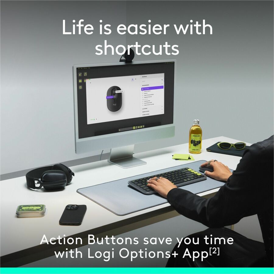 Logitech POP Mouse, Compact and Portable Wireless Bluetooth Mouse With Programmable Buttons and Quiet Clicks, Easy-Switch Between up to 3 Devices, Off-White — 910-007408