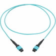 Eaton Tripp Lite Series 100G Multimode 50/125 OM4 Fiber Optic Cable (12F MPO/MPO-PC F/F), Type-A Polarity, OFNP, Aqua, 2 m (6.6 ft.), TAA — N845A-02M-12TAA