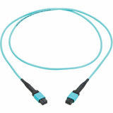 Eaton Tripp Lite Series 100G Multimode 50/125 OM4 Fiber Optic Cable (12F MPO/MPO-PC F/F), Type-A Polarity, OFNP, Aqua, 2 m (6.6 ft.), TAA — N845A-02M-12TAA