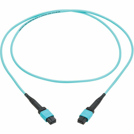 Eaton Tripp Lite Series 100G Multimode 50/125 OM4 Fiber Optic Cable (12F MPO/MPO-PC F/F), Type-A Polarity, OFNP, Aqua, 2 m (6.6 ft.), TAA — N845A-02M-12TAA