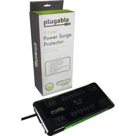 Plugable Surge Protector Power Strip with USB and 12 AC Outlets — PS12-USB25