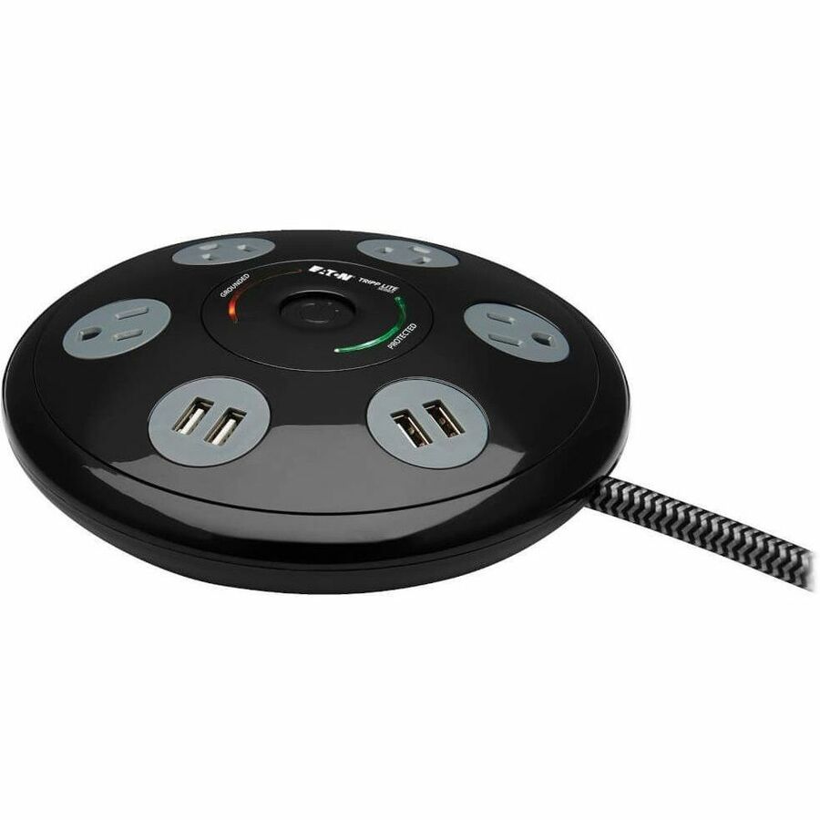 Eaton Tripp Lite Series Conference Power Surge Protector - 4 NEMA 5-15R Outlets, 4 USB-A Ports, 6-ft. (1.83 m) Cord, Black — TLP406USBUFO