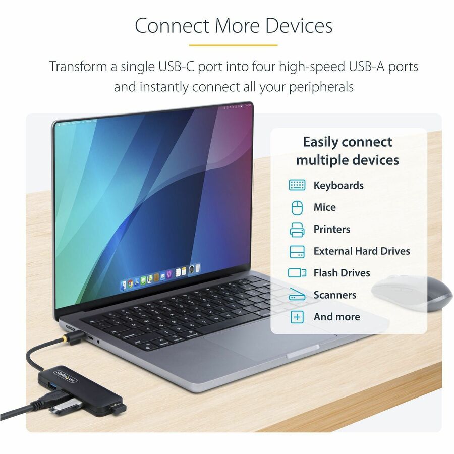 StarTech.com StarTech.com 4-Port USB-C Hub, 5Gbps, USB-C to 4x USB-A, Bus Powered, Small Travel Mini Hub, USB 3.0 Expansion Hub, Portable — H5C4A-USB-HUB