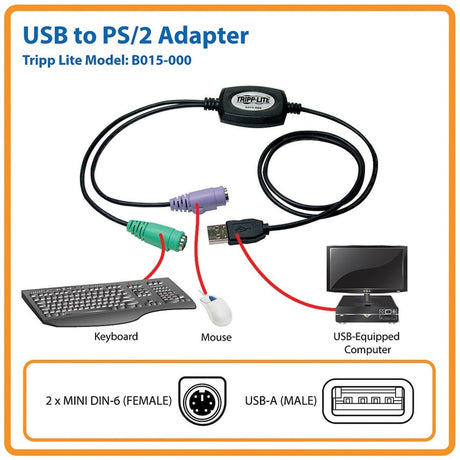 Eaton Tripp Lite Series USB to PS/2 Adapter for Keyboard and Mouse — B015-000