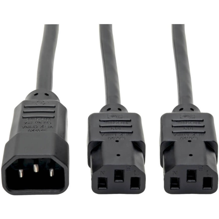 Eaton Tripp Lite Series C14 Male to C13 Female Splitter, PDU Style - C14 to 2x C13, 10A, 250V, 18 AWG, 6 ft. (1.83 m), Black — P004-006-2C13