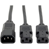 Eaton Tripp Lite Series C14 Male to C13 Female Splitter, PDU Style - C14 to 2x C13, 10A, 250V, 18 AWG, 6 ft. (1.83 m), Black — P004-006-2C13