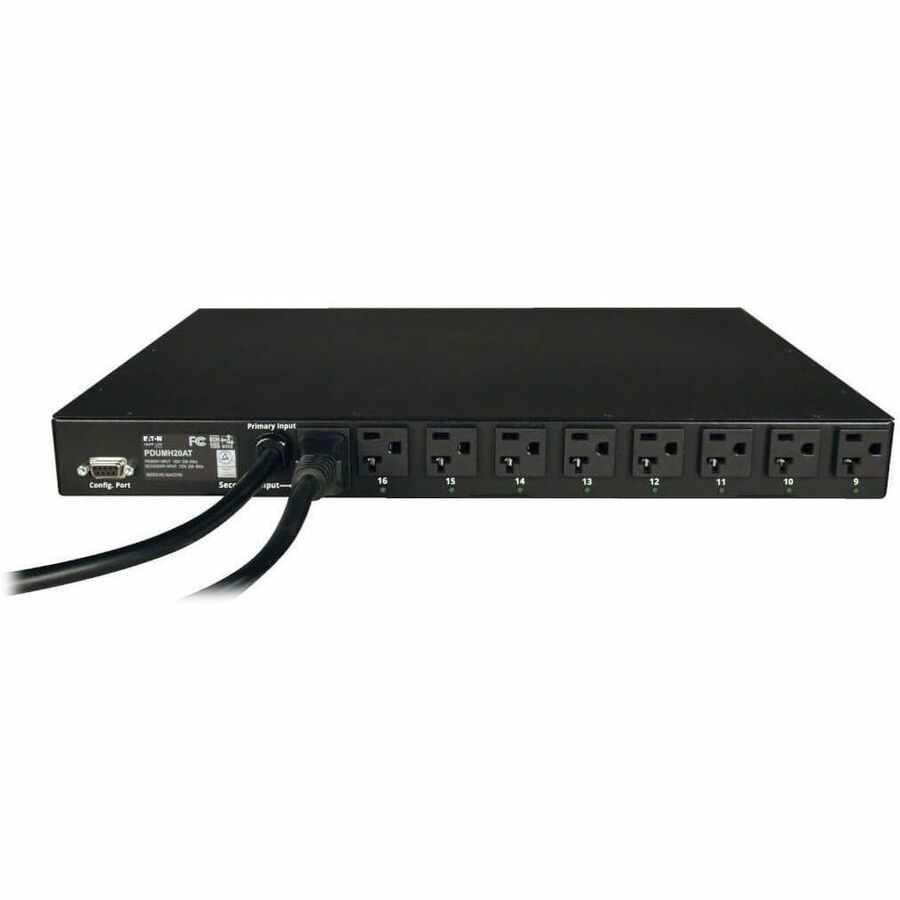 Eaton Tripp Lite Series 1.9kW Single-Phase Local Metered Automatic Transfer Switch PDU, 2 120V L5-20P / 5-20P Inputs, 16 5-15/20R Outputs, 1U, TAA — PDUMH20AT