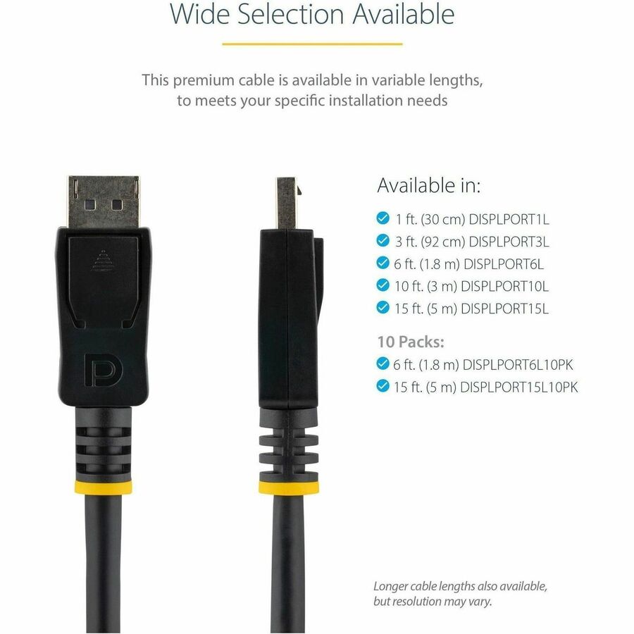 StarTech.com 3ft (1m) DisplayPort 1.2 Cable, 4K x 2K UHD VESA Certified DisplayPort Cable, DP Cable/Cord for Monitor, w/ Latches — DISPLPORT3L