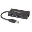 StarTech.com 3 Port Portable USB 3.0 Hub with Gigabit Ethernet Adapter NIC - 5Gbps - Aluminum w/ Cable — ST3300GU3B