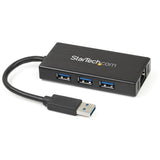 StarTech.com 3 Port Portable USB 3.0 Hub with Gigabit Ethernet Adapter NIC - 5Gbps - Aluminum w/ Cable — ST3300GU3B