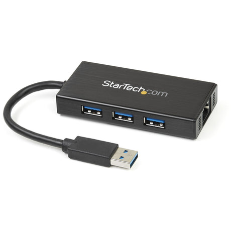 StarTech.com 3 Port Portable USB 3.0 Hub with Gigabit Ethernet Adapter NIC - 5Gbps - Aluminum w/ Cable — ST3300GU3B