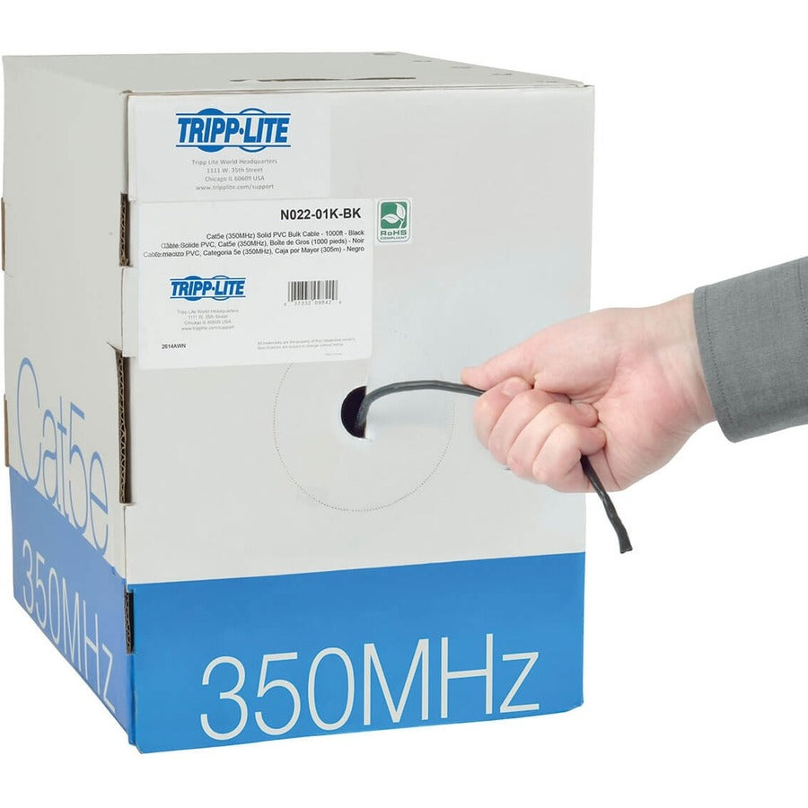 Eaton Tripp Lite Series Cat5e 350 MHz Solid Core (UTP) PVC Bulk Ethernet Cable - Black, 1000 ft. (304.8 m), TAA — N022-01K-BK