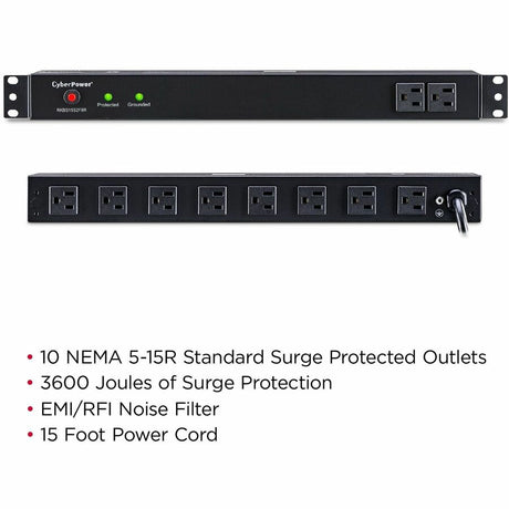 CyberPower RKBS15S2F8R Rackbar 10 - Outlet Surge Protector with 3600 J Surge Suppression — RKBS15S2F8R