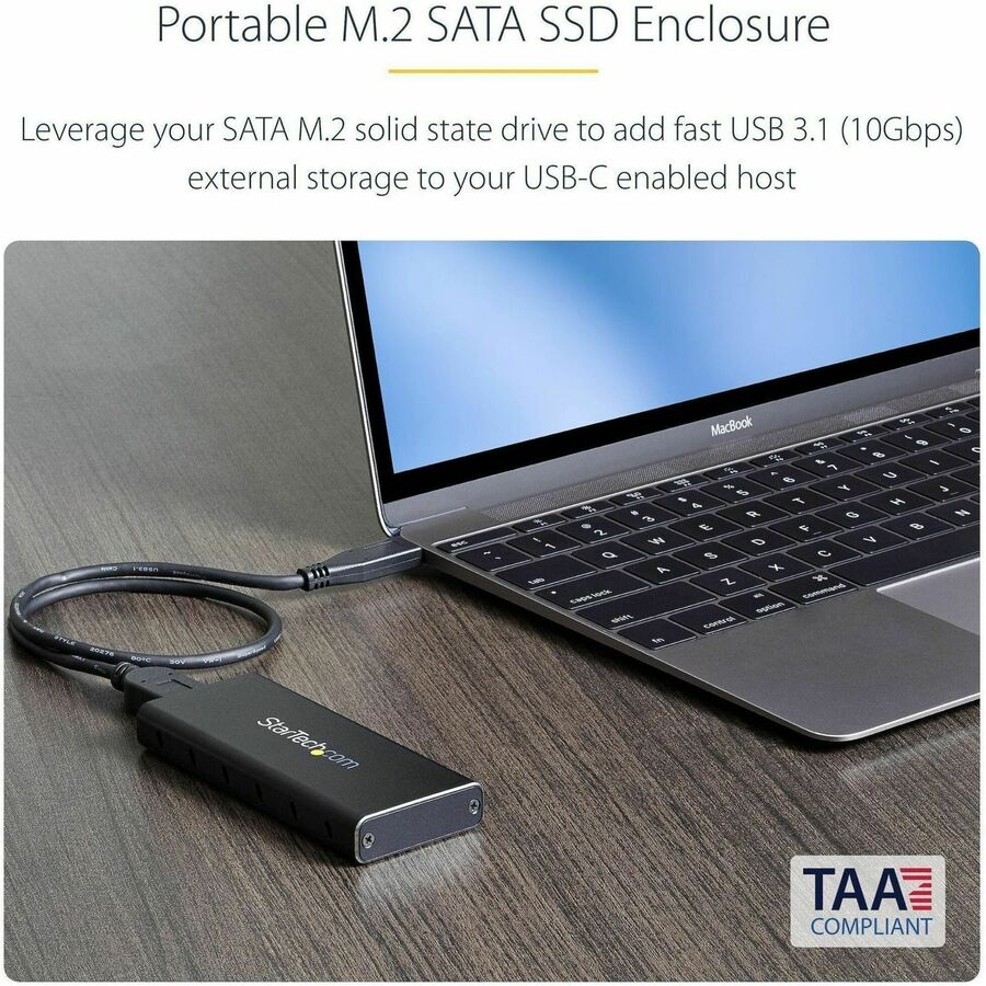 StarTech.com M.2 SSD Enclosure for M.2 SATA SSDs - USB 3.1 (10Gbps) with USB-C Cable - External Enclosure for USB-C Host - Aluminum — SM21BMU31C3