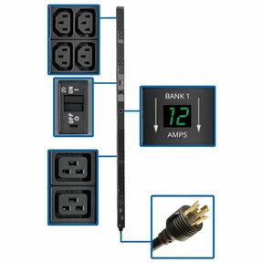 Eaton Tripp Lite Series 5.8kW Single-Phase Local Metered PDU, 200-240V Outlets (8 C19 and 40 C13), L6-30P, 10 ft. (3.05 m) Cord, 0U Vertical, TAA, 70 in. — PDUMV30HV2