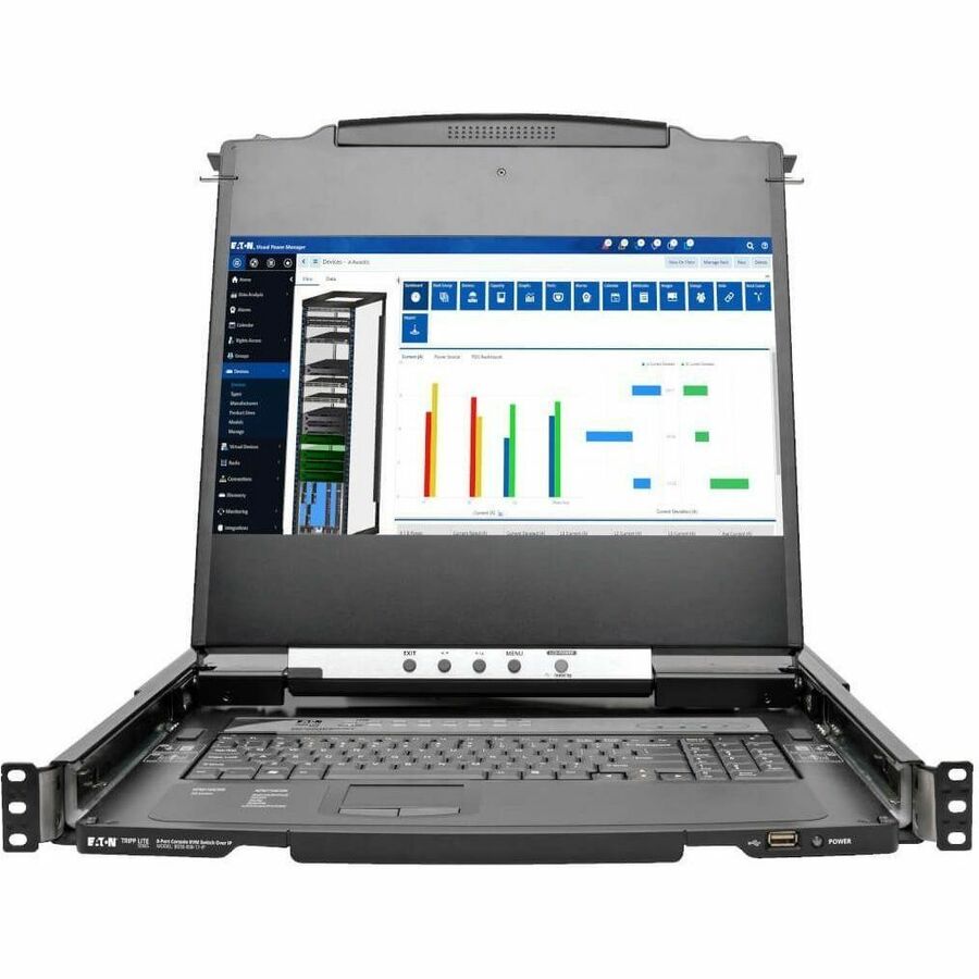 Eaton Tripp Lite Series NetDirector 8-Port 1U Rack-Mount Console HDMI KVM Switch with 17 in. LCD and IP Remote Access, Dual Rail, TAA — B030-008-17-IP