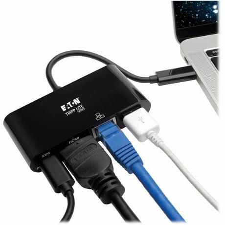 Eaton Tripp Lite Series USB-C Multiport Adapter - 4K HDMI, USB 3.x (5Gbps) Hub Port, GbE, 60W PD Charging, HDCP, Black — U444-06N-H4GUBC