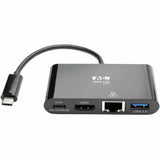 Eaton Tripp Lite Series USB-C Multiport Adapter - 4K HDMI, USB 3.x (5Gbps) Hub Port, GbE, 60W PD Charging, HDCP, Black — U444-06N-H4GUBC