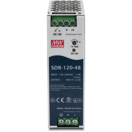 TRENDnet 120 W Single Output Industrial DIN-Rail Power Supply, Extreme -25 to 70 &deg;C (-13 to 158 &deg;F) Operating Temp, Power Supply 120W, DIN-Rail Mount, Overload Protection, Silver, TI-S12048