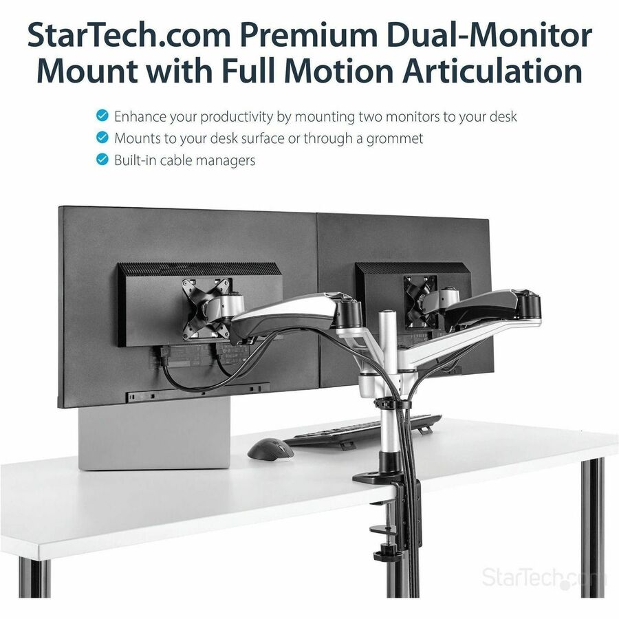 StarTech.com Desk Mount Dual Monitor Arm, Full Motion, Premium Dual Monitor Mount for up to 30"(19.8lb/9kg) VESA Mount Monitors, Tool-less — ARMDUAL30