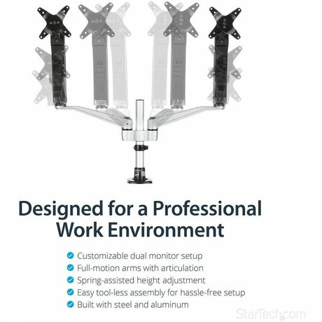 StarTech.com Desk Mount Dual Monitor Arm, Full Motion, Premium Dual Monitor Mount for up to 30"(19.8lb/9kg) VESA Mount Monitors, Tool-less — ARMDUAL30