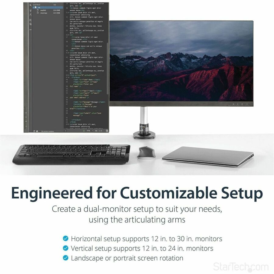 StarTech.com Desk Mount Dual Monitor Arm, Full Motion, Premium Dual Monitor Mount for up to 30"(19.8lb/9kg) VESA Mount Monitors, Tool-less — ARMDUAL30