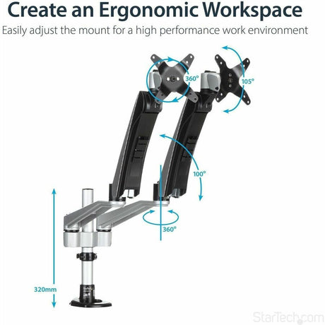 StarTech.com Desk Mount Dual Monitor Arm, Full Motion, Premium Dual Monitor Mount for up to 30"(19.8lb/9kg) VESA Mount Monitors, Tool-less — ARMDUAL30