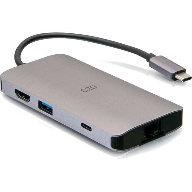 C2G USB C Dock with HDMI, USB, Ethernet, SD, USB C & Power up to 100W — C2G54458