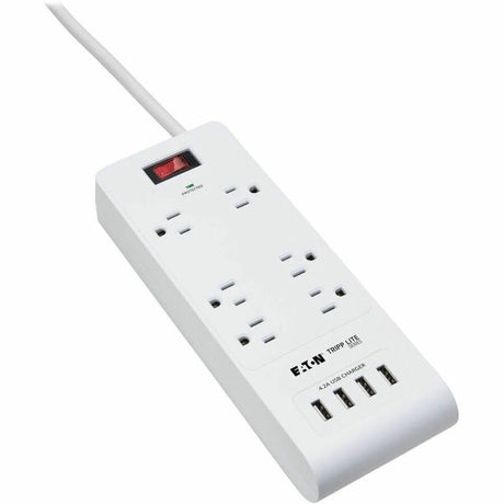Eaton Tripp Lite Series 6-Outlet Surge Protector with 4 USB Ports (4.2A Shared) - 15 ft. (4.57 m) Cord, 5-15P Plug, 900 Joules, White — TLP64USBRA15