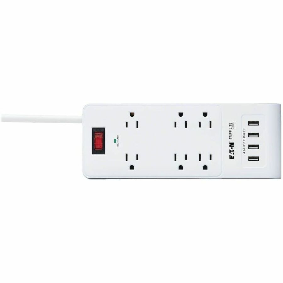 Eaton Tripp Lite Series 6-Outlet Surge Protector with 4 USB Ports (4.2A Shared) - 15 ft. (4.57 m) Cord, 5-15P Plug, 900 Joules, White — TLP64USBRA15