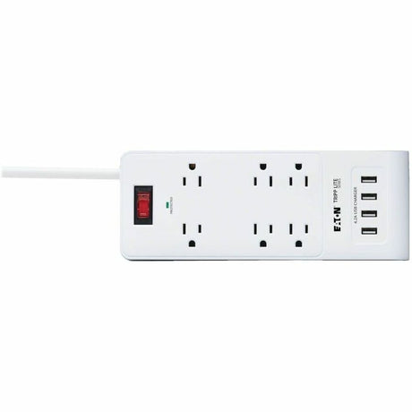 Eaton Tripp Lite Series 6-Outlet Surge Protector with 4 USB Ports (4.2A Shared) - 15 ft. (4.57 m) Cord, 5-15P Plug, 900 Joules, White — TLP64USBRA15