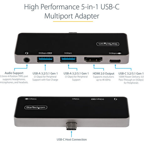 StarTech.com USB C Multiport Adapter, USB-C to 4K 60Hz HDMI, 100W PD Pass-Through, 3xUSB, Audio, USB-C Mini Dock, Portable USB Type-C Dock — DKT30ICHPD