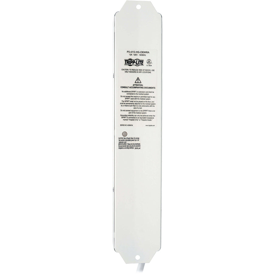 Eaton Tripp Lite Series Safe-IT UL 1363A Medical-Grade Power Strip for Patient-Care Vicinity, 6x Hospital-Grade Outlets, 15 ft. Right-Angle Cord — PS-615-HG-OEMRA