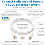 Eaton Tripp Lite Series Safe-IT Cat6a 10G Snagless Antibacterial S/FTP Ethernet Cable (RJ45 M/M), PoE, White, 14 ft. (4.27 m), TAA — N262AB-014-WH