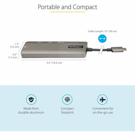 StarTech.com USB C Multiport Adapter, USB-C to HDMI 4K 60Hz (HDR10), 100W PD Pass-Through, 4xUSB 3.0, USB Type-C Mini Dock, 12" Long Cable — DKT30CHPD3