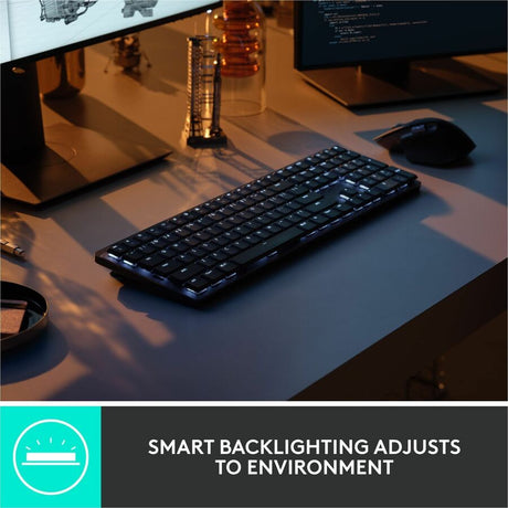 Logitech MX Mechanical Wireless Illuminated Performance Keyboard, Tactile Quiet Switches, Bluetooth, Graphite — 920-010547
