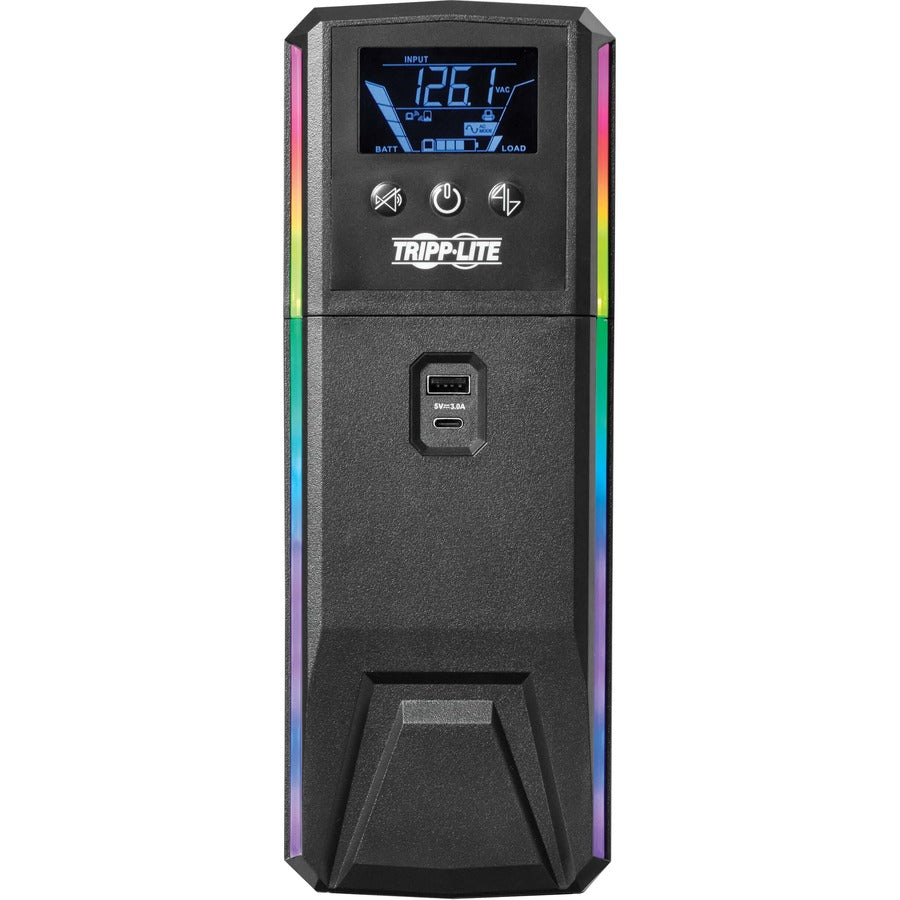 Eaton Tripp Lite Series 600VA 360W 120V Pure Sine Wave Gaming UPS Battery Backup - LCD, AVR, RGB LEDs, USB Charging, Power Saving — SMART600PSGLCD