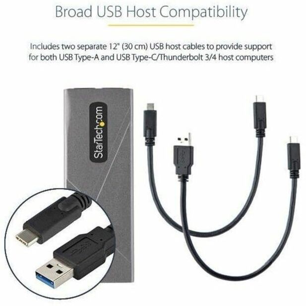 StarTech.com USB-C 10Gbps to M.2 NVMe or M.2 SATA SSD Enclosure, Tool-free M.2 PCIe/SATA SSD Aluminum Enclosure, USB-C & USB-A Host Cables — M2-USB-C-NVME-SATA