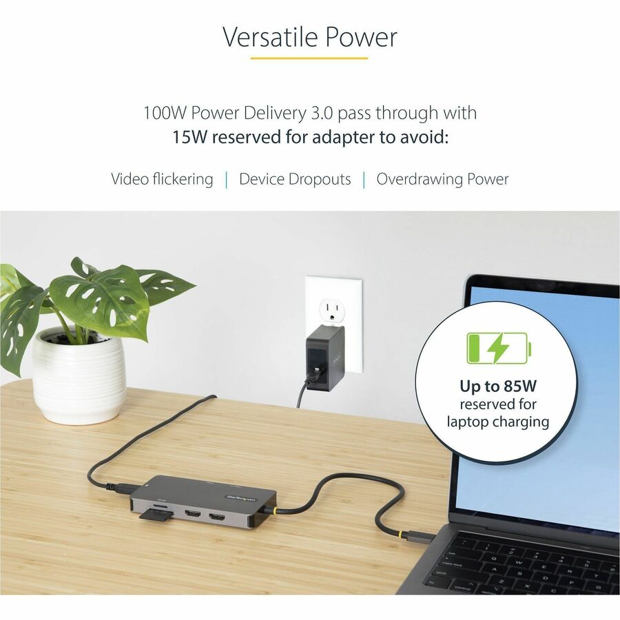 StarTech.com USB C Multiport Adapter, Dual HDMI, 4K 60Hz, 2x 5Gbps USB-A Hub, 100W Power Delivery, GbE, SD/MicroSD, USB C Mini Dock — 120B-USBC-MULTIPORT