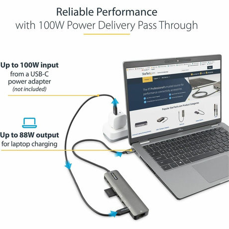 StarTech.com USB C Multiport Adapter, USB-C to 4K 60Hz HDMI 2.0, 100W PD Pass-through, SD, USB, GbE, USB Type-C Mini Dock, 12" Long Cable — DKT30CHSDPD1