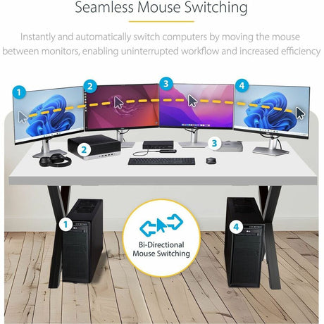 StarTech.com 4-Port KM Switch w/ Mouse Switching, USB 3.0 Keyboard/Mouse Switcher for 4 Computers, 3.5mm and USB Audio, TAA Compliant — P4A20132-KM-SWITCH