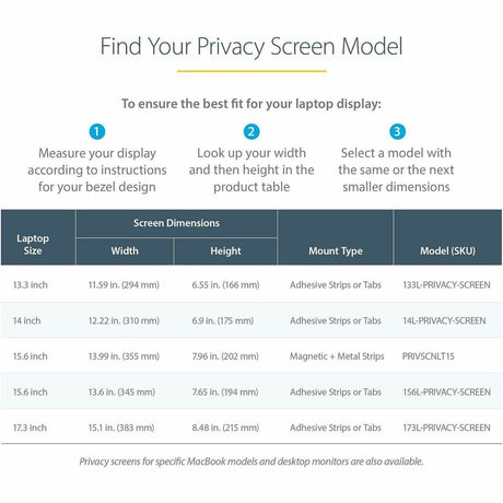 StarTech.com 15.6-inch 16:9 Laptop Privacy Filter, Anti-Glare Privacy Screen w/51% Blue Light Reduction, +/- 30&deg; View Angle, Matte/Glossy — 156L-PRIVACY-SCREEN