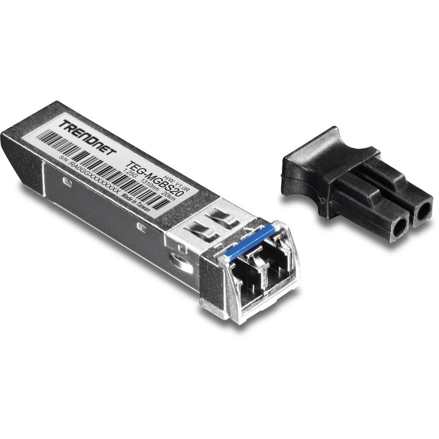 TRENDnet SFP Single Mode LC Module (20km/ 12.4 mi), TEG-MGBS20, Data Rates up to 1.25Gbps, 1310nm Single Mode, IEEE 802.3z Gigabit Ethernet, ANSI Fiber Channel Compliant, Lifetime Protection — TEG-MGBS20